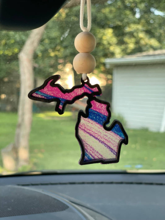 Michigan Proud Gifts - Michigan Suncatcher Car Charm Bubble Gum Swirl
