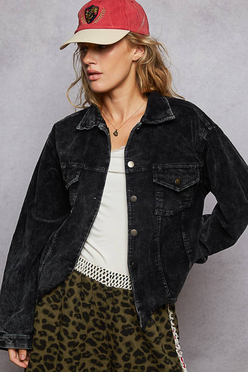 Pocket Front Button Down Corduroy Trucker Jacket