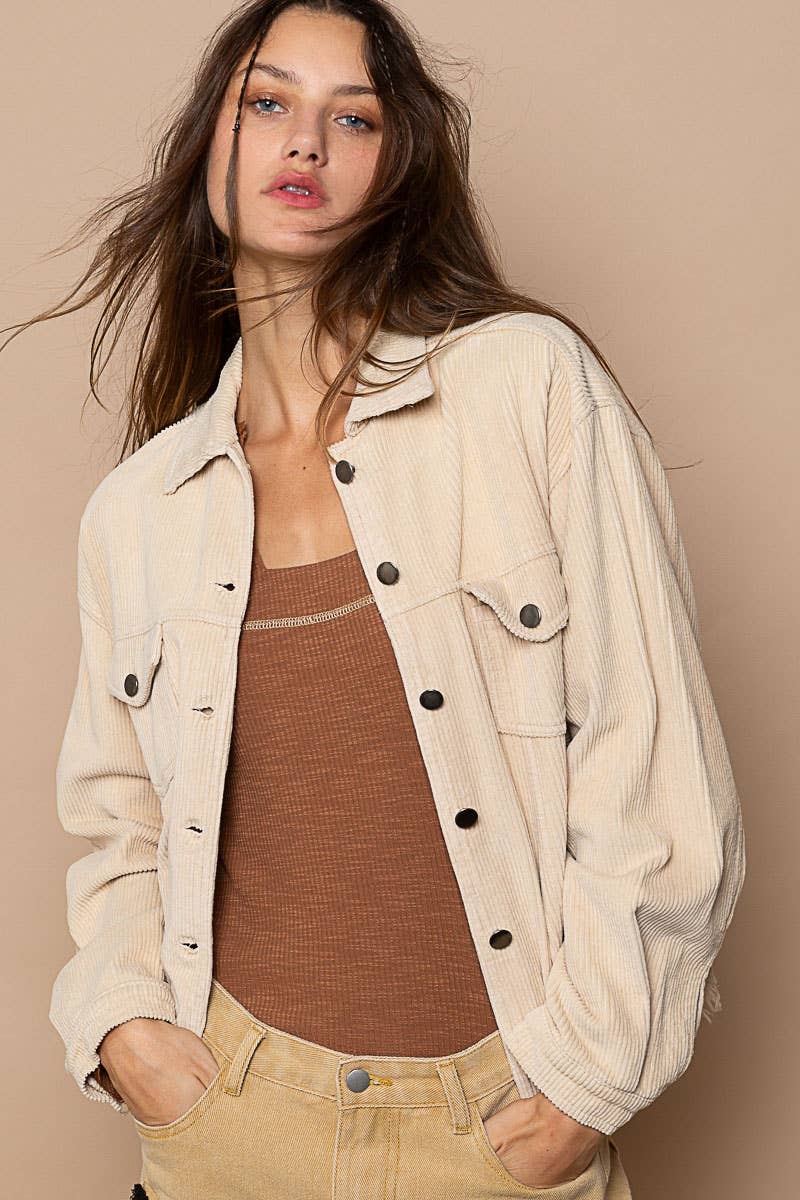 Pocket Front Button Down Corduroy Trucker Jacket