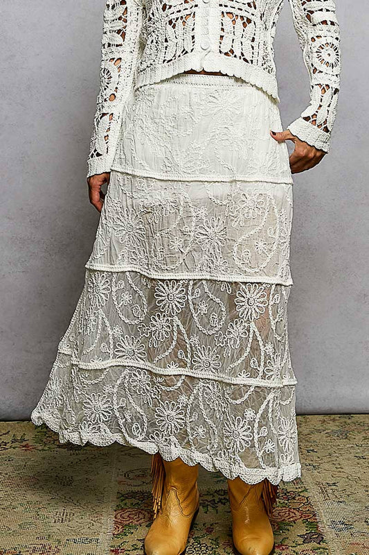 Crochet Floral Embroidery Lining Roomy Fit Skirt