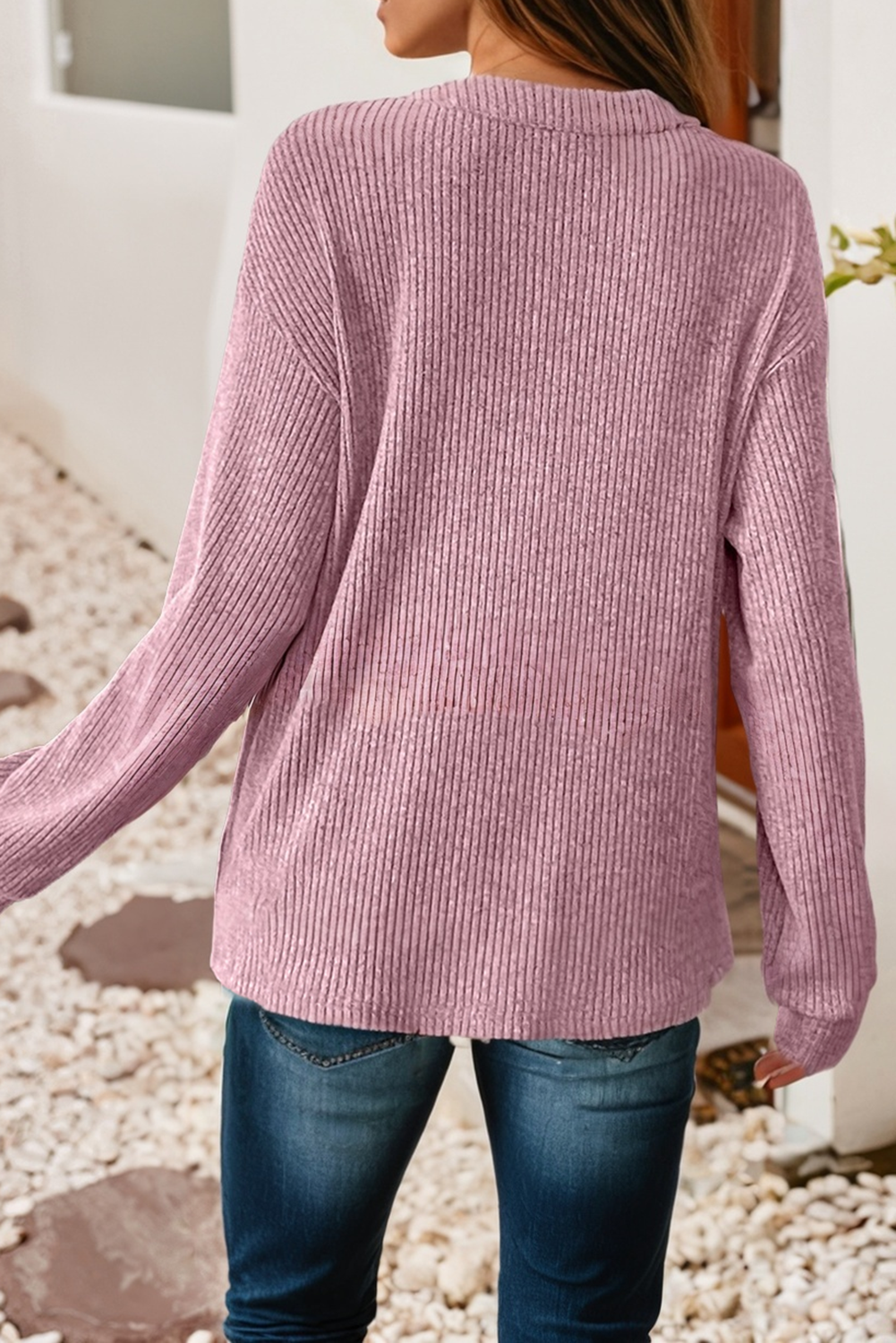 Ribbed Henley Knit long sleeved shirt