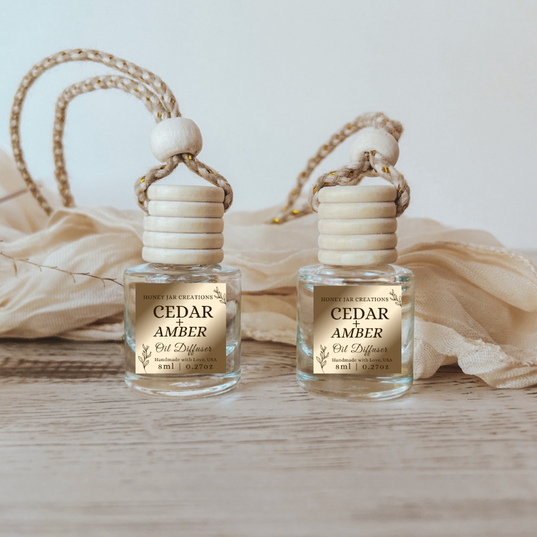 Hanging Car Diffuser | Cedarwood + Amber | Made in USA: Square Bottle