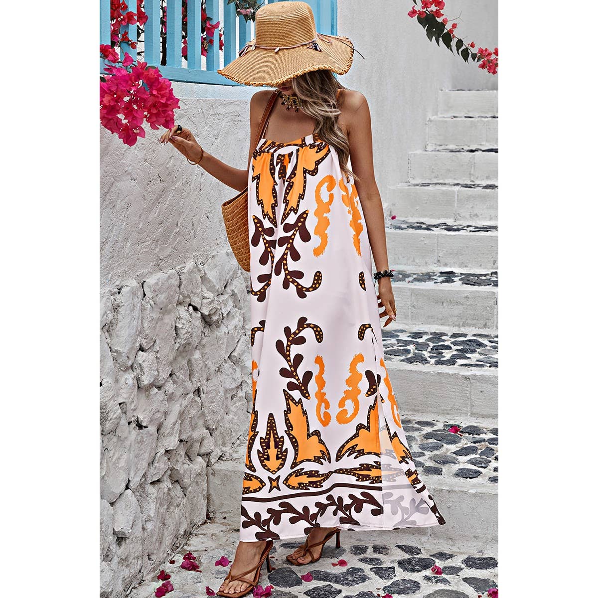 Cross Back Sleeveless Printed Tank Loose Dress