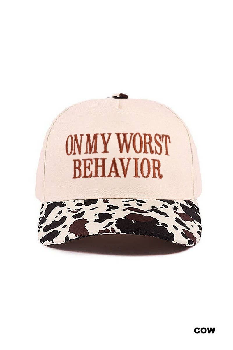 On My Worst Behavior Two Tone Canvas Cotton Cap: BLACK
