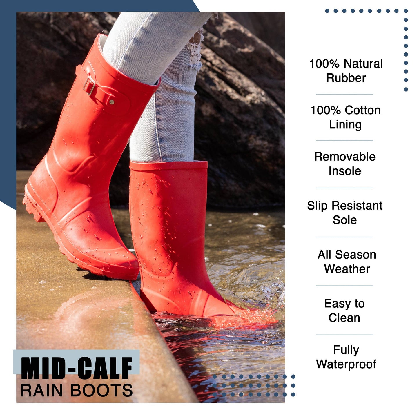 Norty Womens Mid Calf 11" Rain Boot Matte Navy: 9