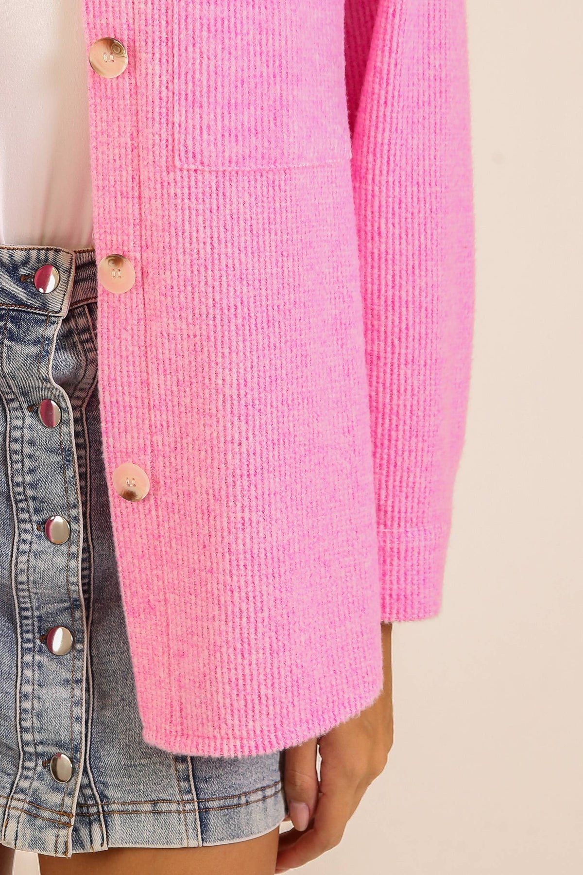 Brushed Waffle Button-Up Shacket: Pink