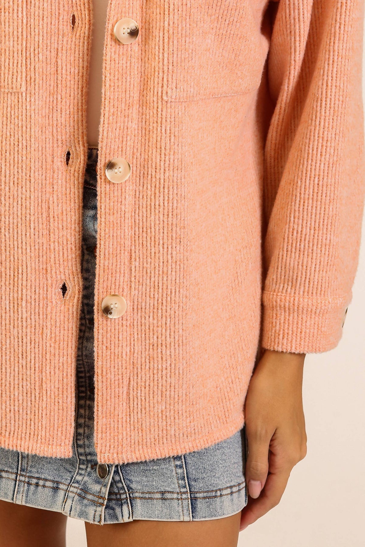 Brushed Waffle Button-Up Shacket: Pink