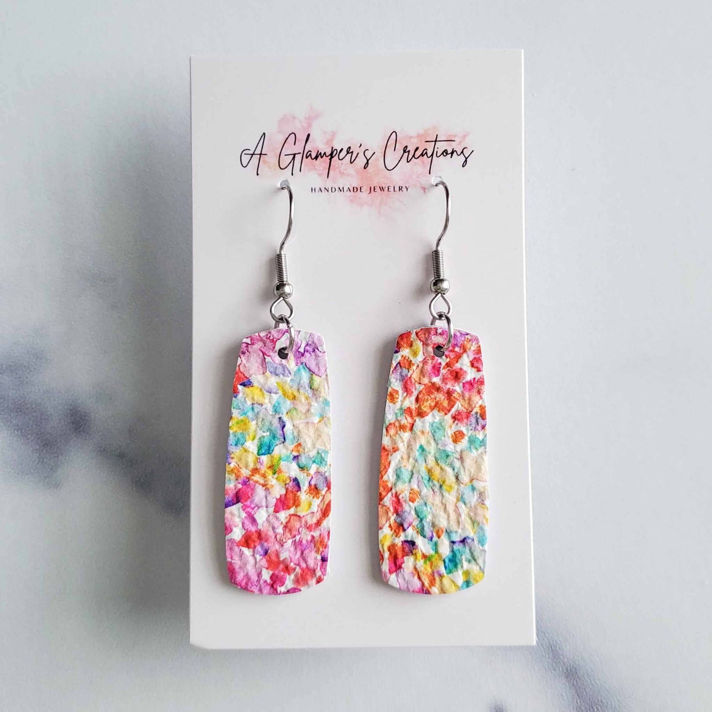 Watercolor Floral Mini Bar Leather Earrings