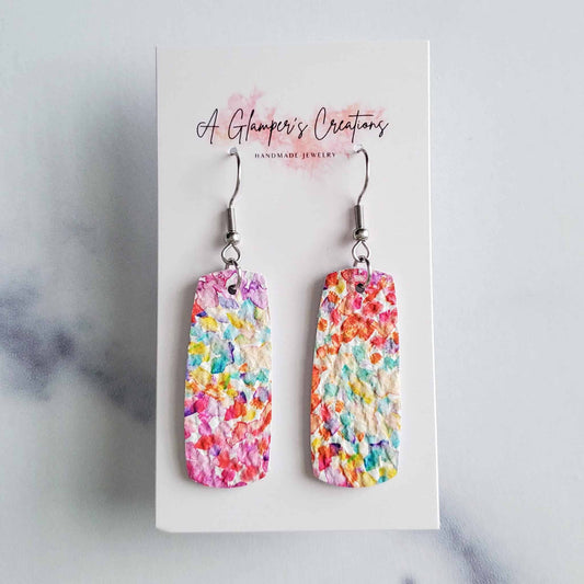 Watercolor Floral Mini Bar Leather Earrings