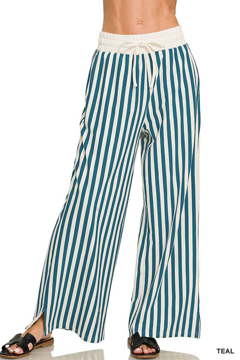 Vertical Striped Wide Leg Pants