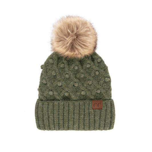 C.C Bobble Beanie Hat: Moss