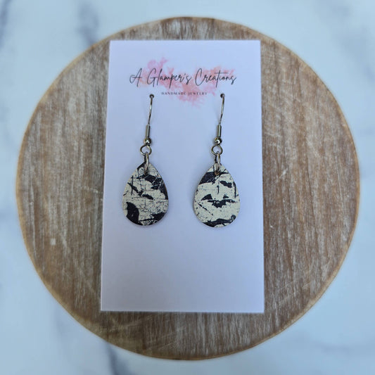 Halloween Faded Bats MINI Teardrop Leather Earrings