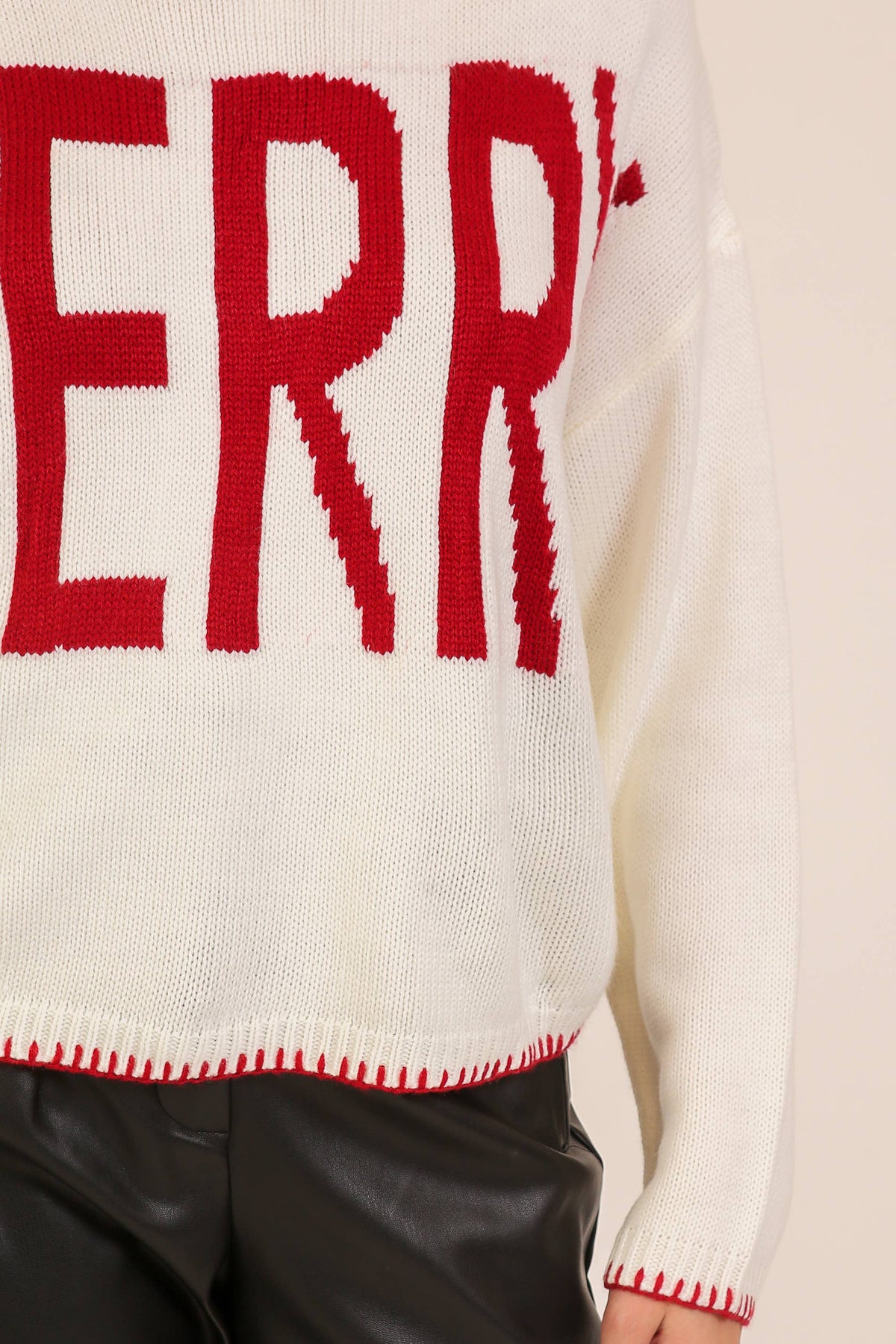 Merry Festive and Chic Holiday Sweater--Ivory