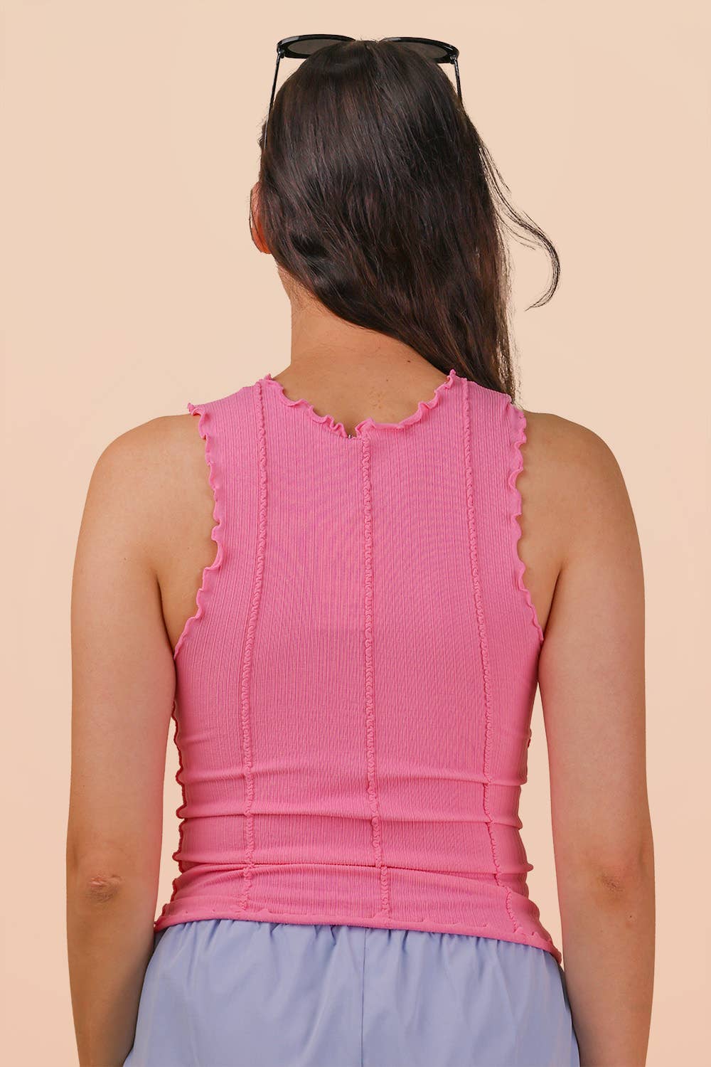 Lettuce Hem Casual Fitted Knit Tank Top