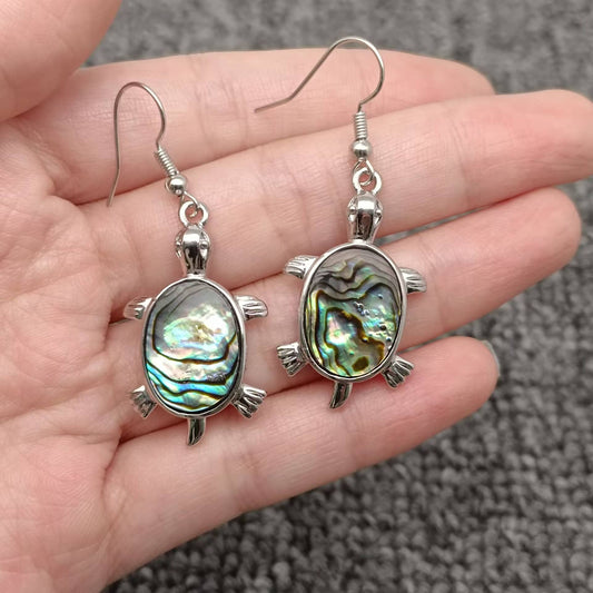 Natural Abalone Shell Turtle Charm Dangle Earrings