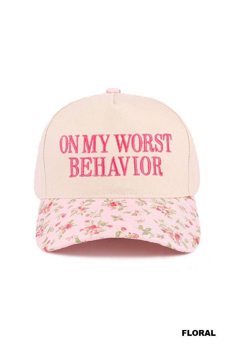 On My Worst Behavior Two Tone Canvas Cotton Cap: BLACK