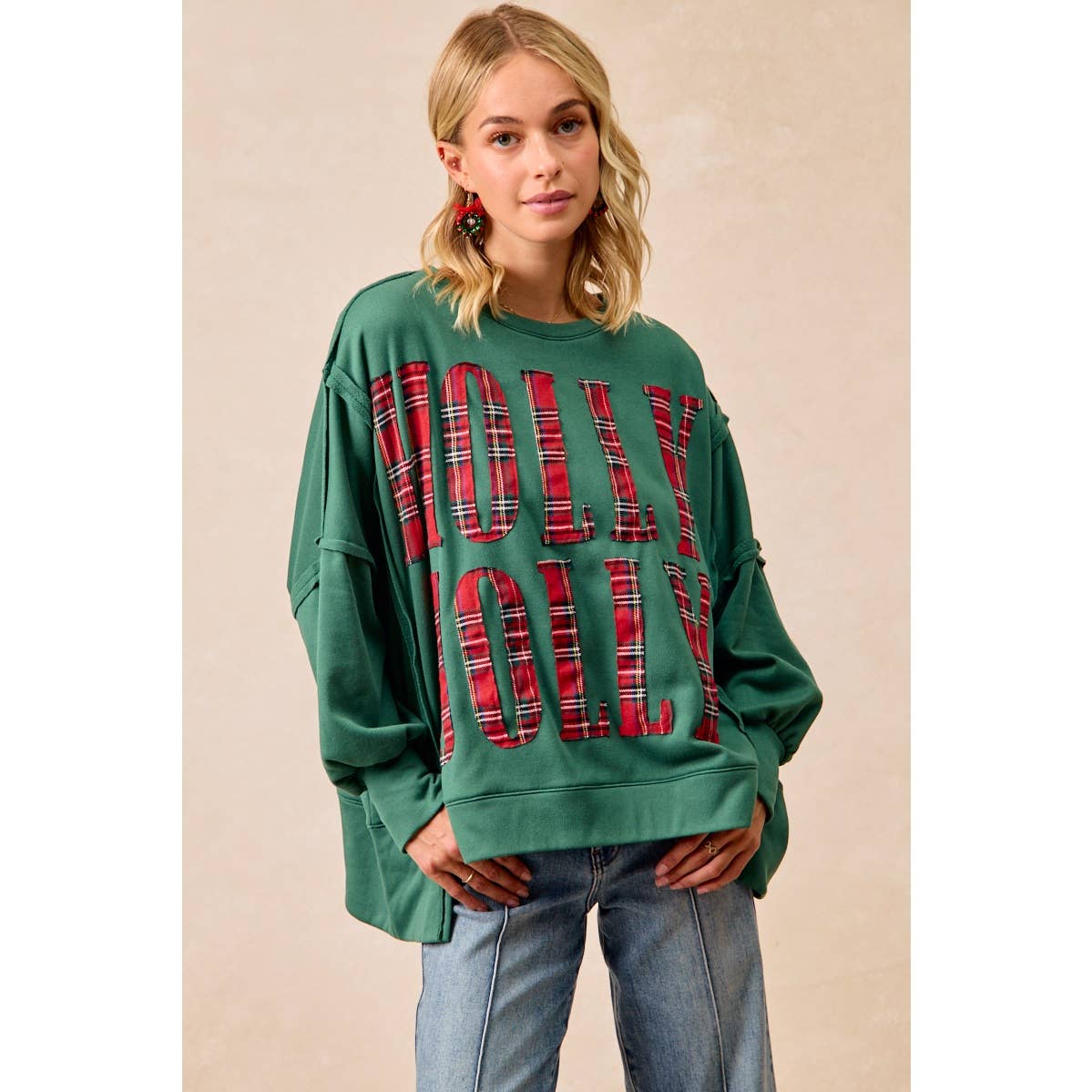 Christmas Plaid Holly Jolly  Sweatshirt