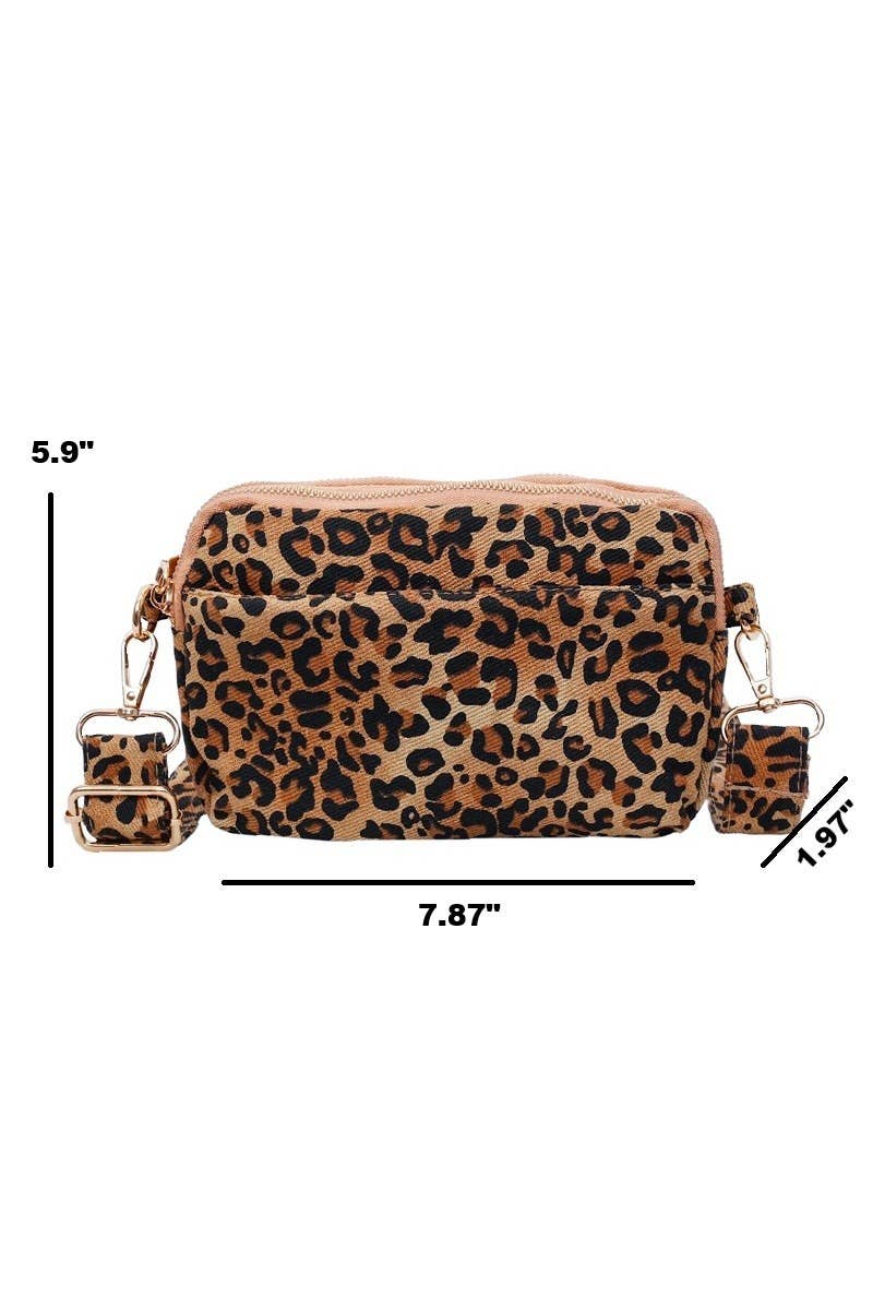 Leopard Pu Crossbody Bag: BROWN