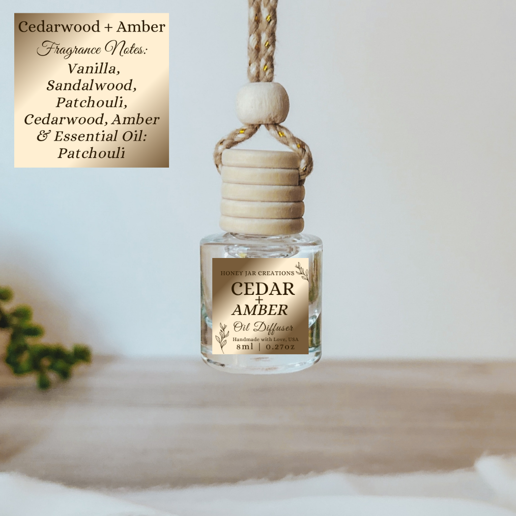 Hanging Car Diffuser | Cedarwood + Amber | Made in USA: Square Bottle