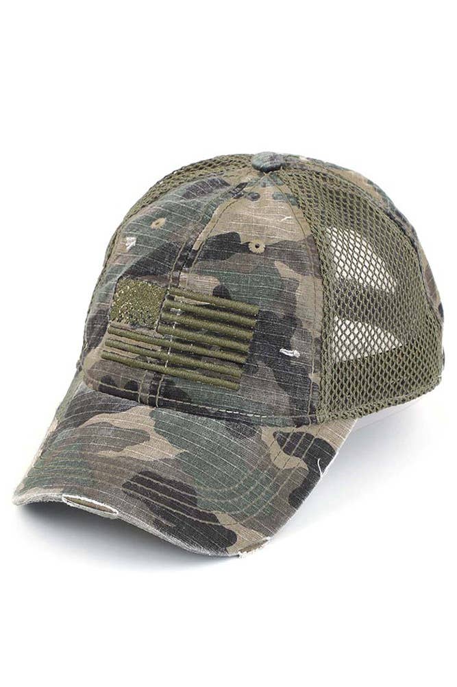 C.C American Flag Embroidery Camo Baseball Hat