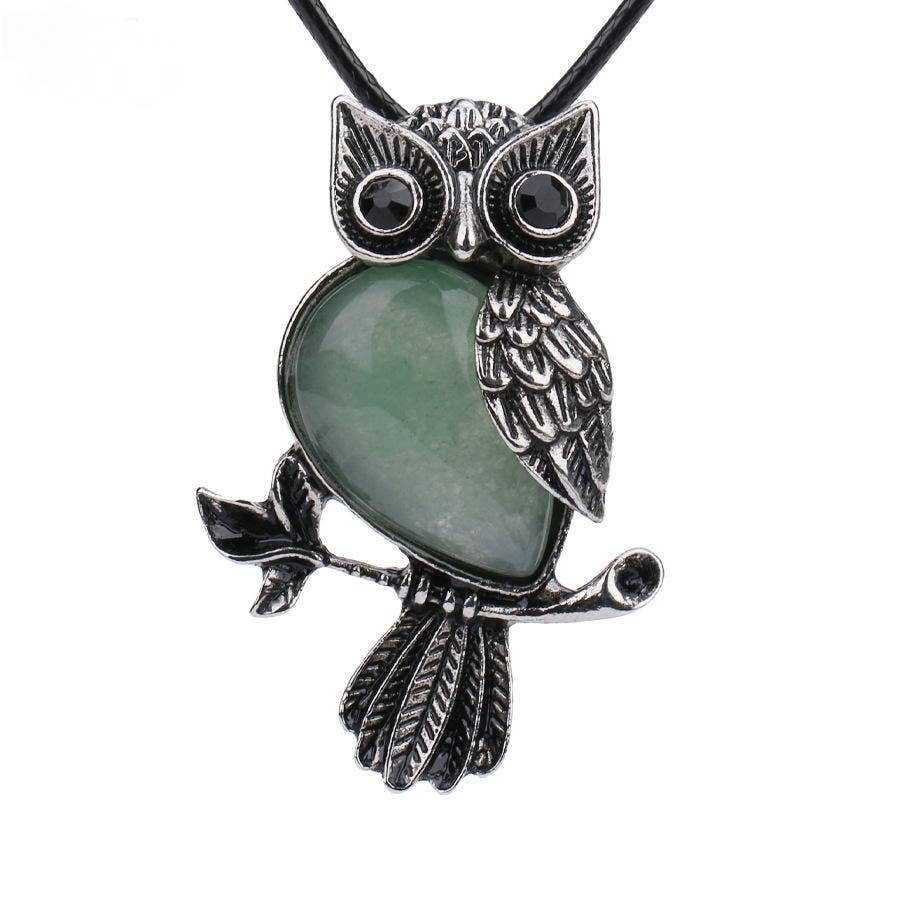 Owl Charm Pendant Necklace with Inlaid Natural Stones: Lapis lazuli