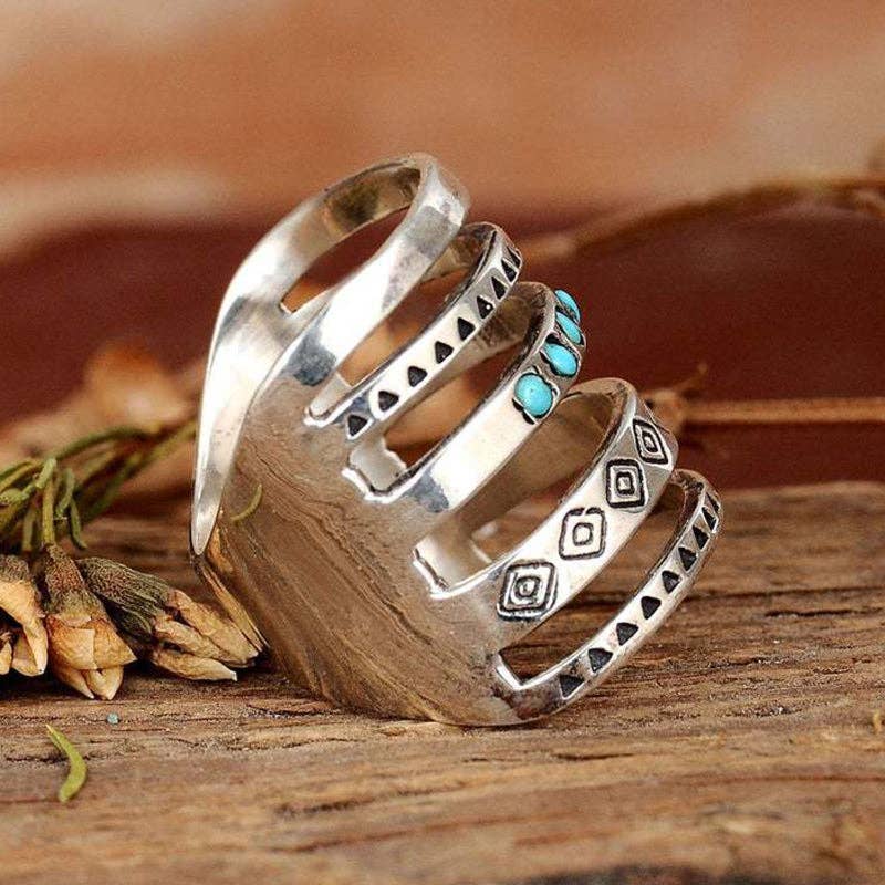 Bohemian Carved Hollow-out Turquoise Ring