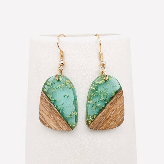Wood and Resin Bonding Geometric Pendant Dangle Earrings
