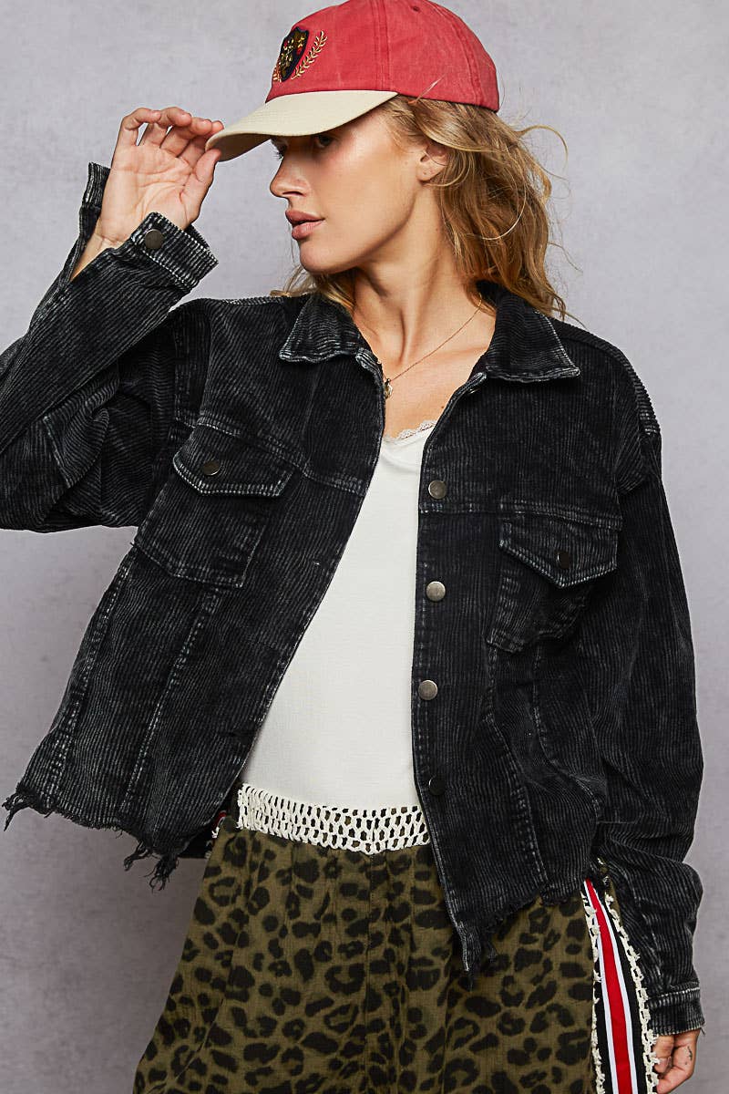 Pocket Front Button Down Corduroy Trucker Jacket