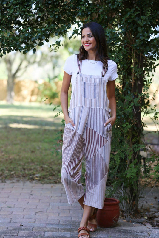 Ethereal Stripes Chic Patchwork Overalls / Jumpsuit