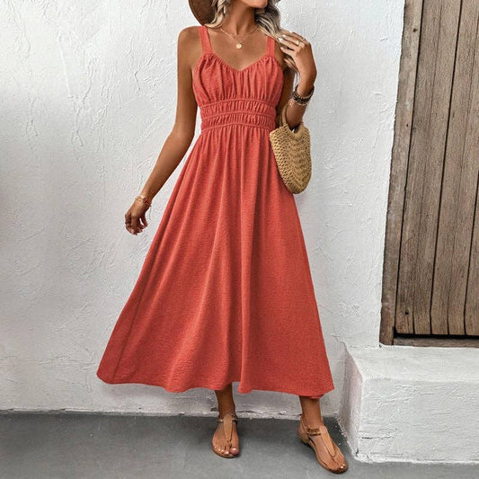 Sleeveless Textured Pleated Summer Maxi Dress