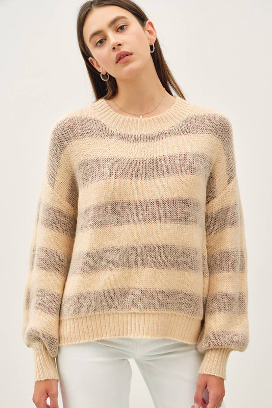 Wool Blend Large Striped Cozy Sweater