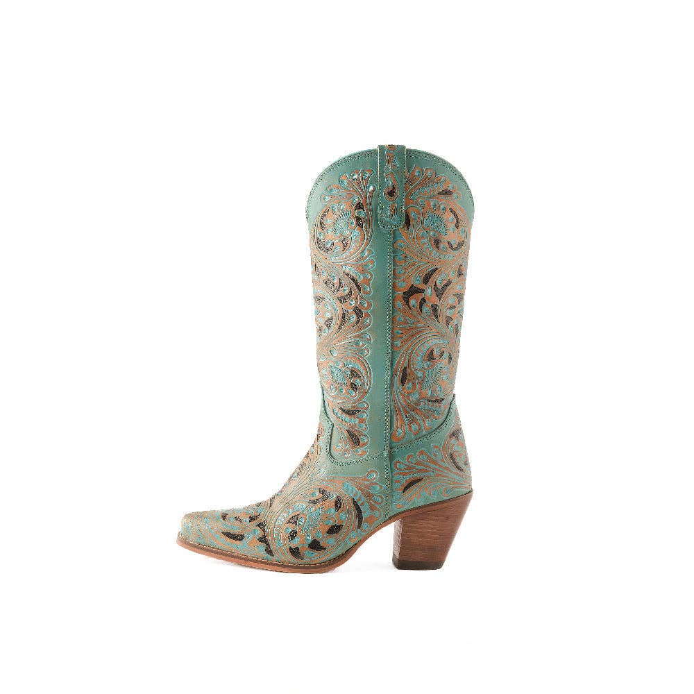 Kasiopeah Hand-tooled Boots in Turquoise: Turquoise / 9