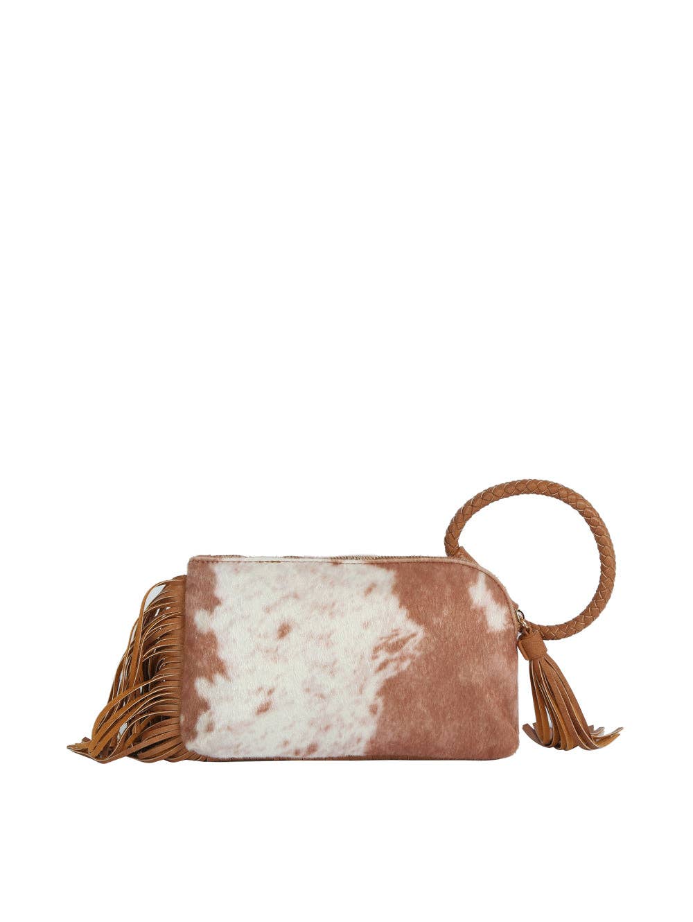 Western Fringe Cowhide Ring Clutch