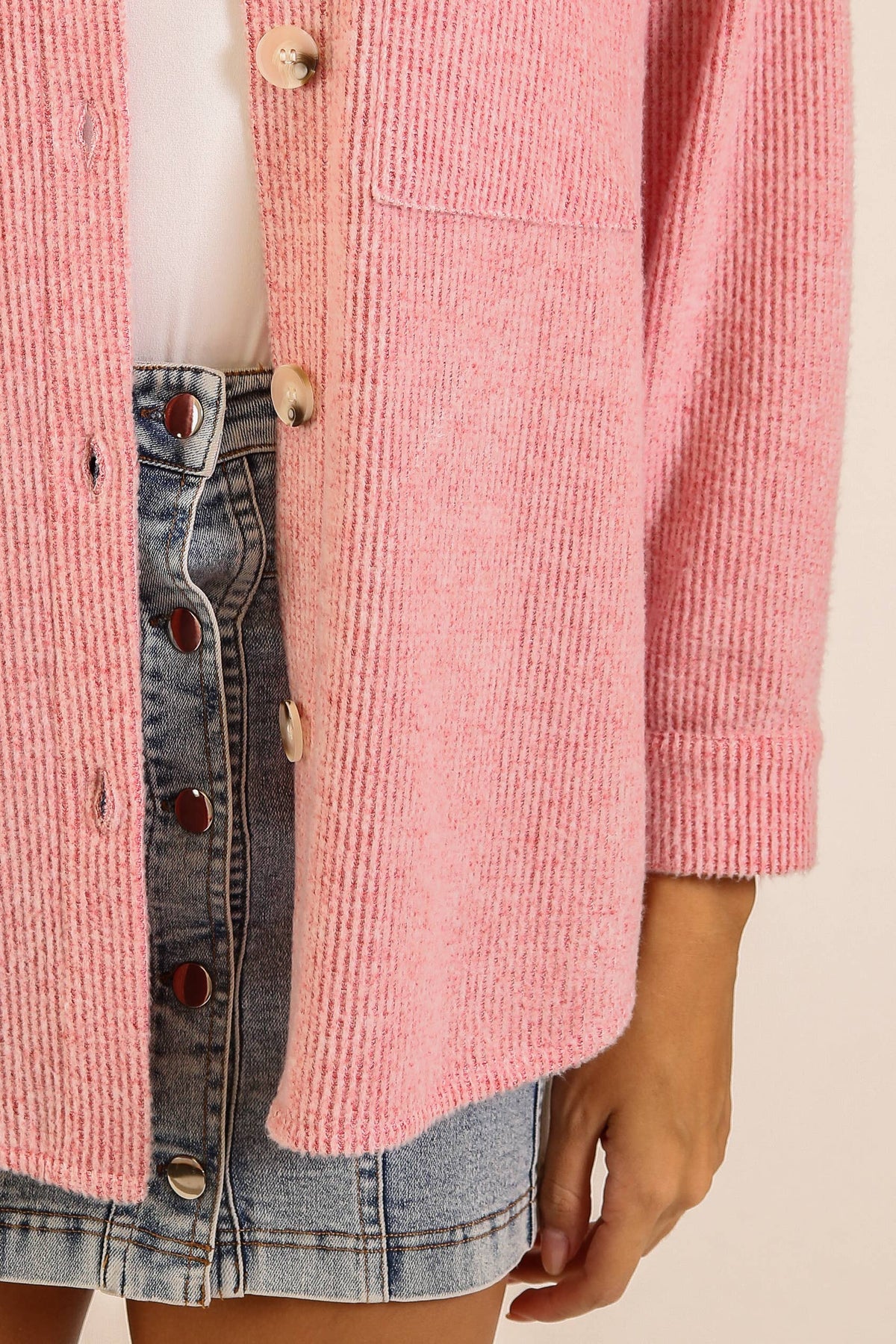 Brushed Waffle Button-Up Shacket: OATMEAL