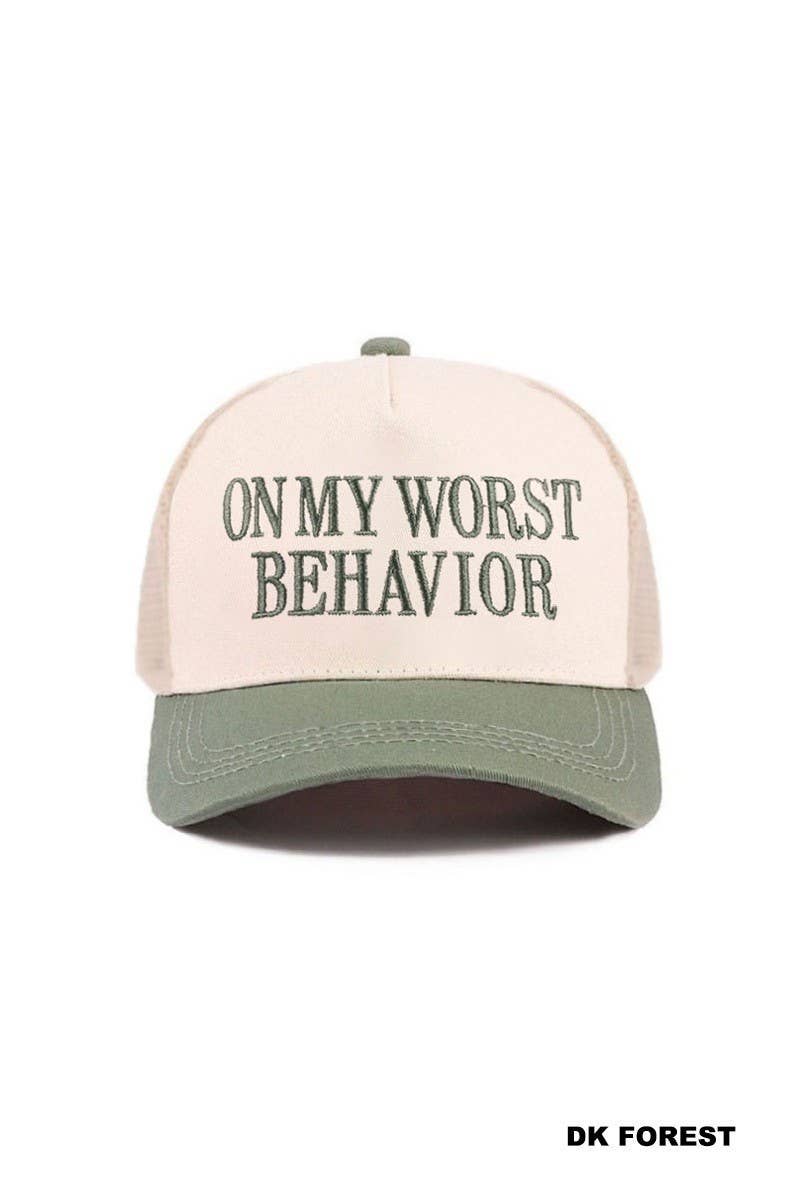 On My Worst Behavior Two Tone Mesh Snapback Hat: COW