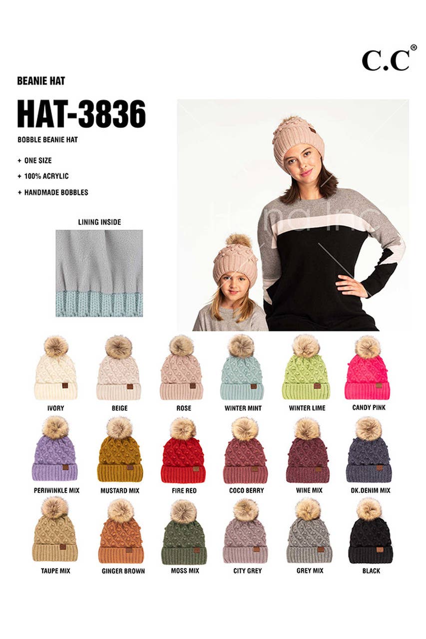 C.C Bobble Beanie Hat: Wine