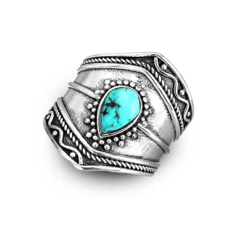 Boho Turquoise  Metal Ring