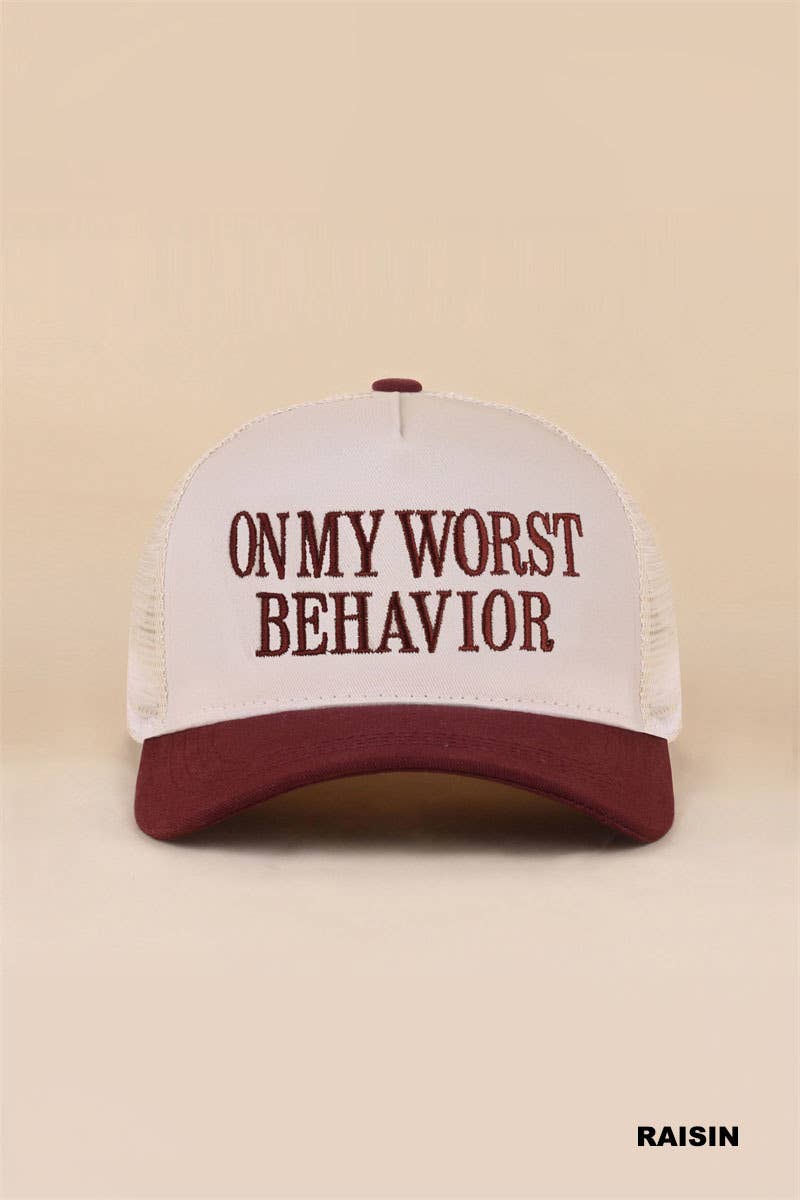On My Worst Behavior Two Tone Mesh Snapback Hat: COW