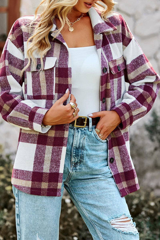Plaid Lepal Open Front Coat