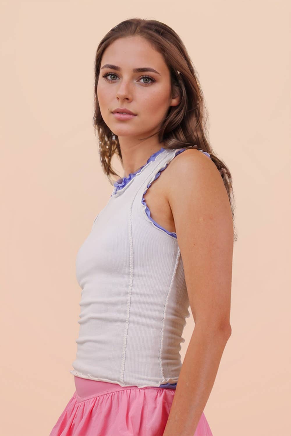 Lettuce Hem Casual Fitted Knit Tank Top