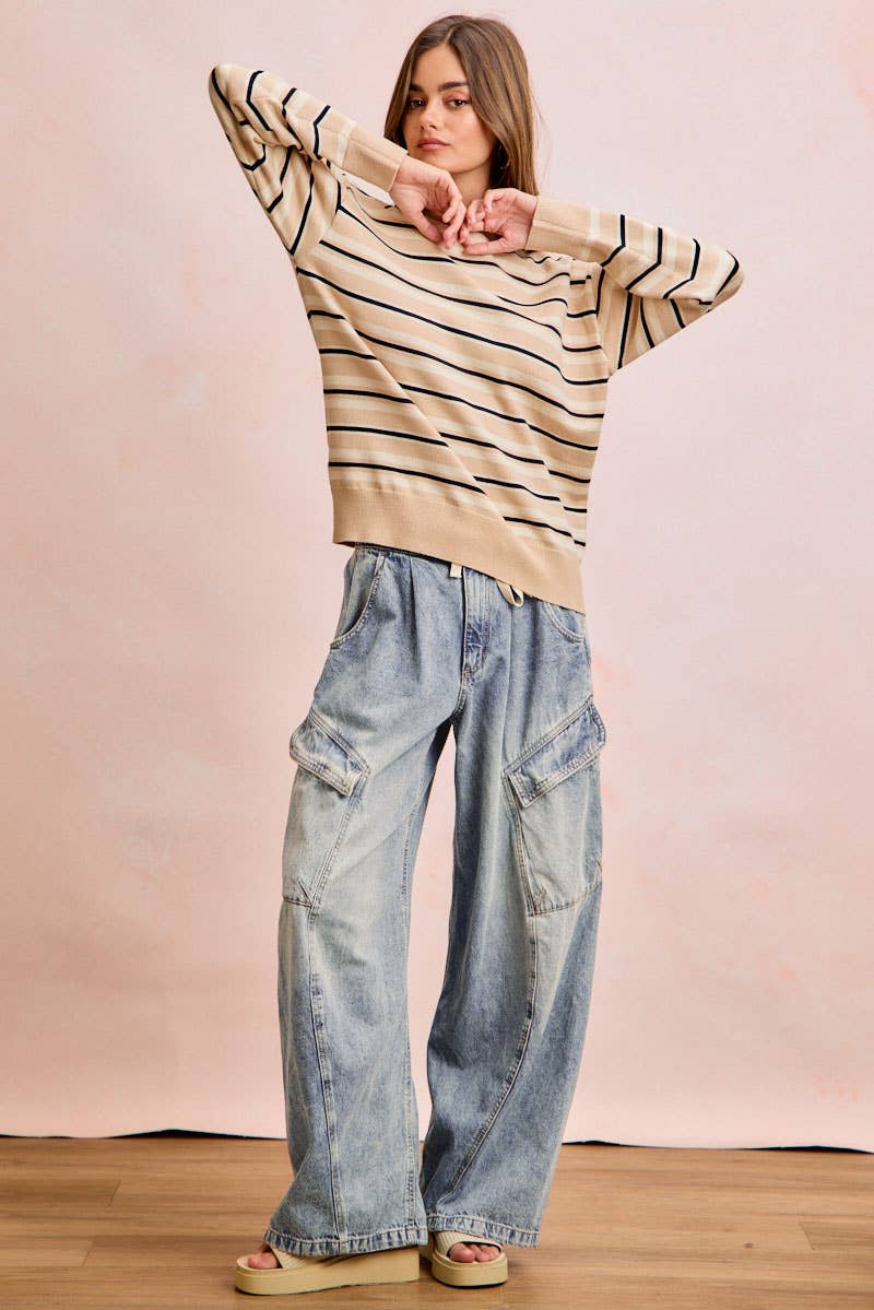 Baggy Barrel Denim Jeans with Cargo Pockets