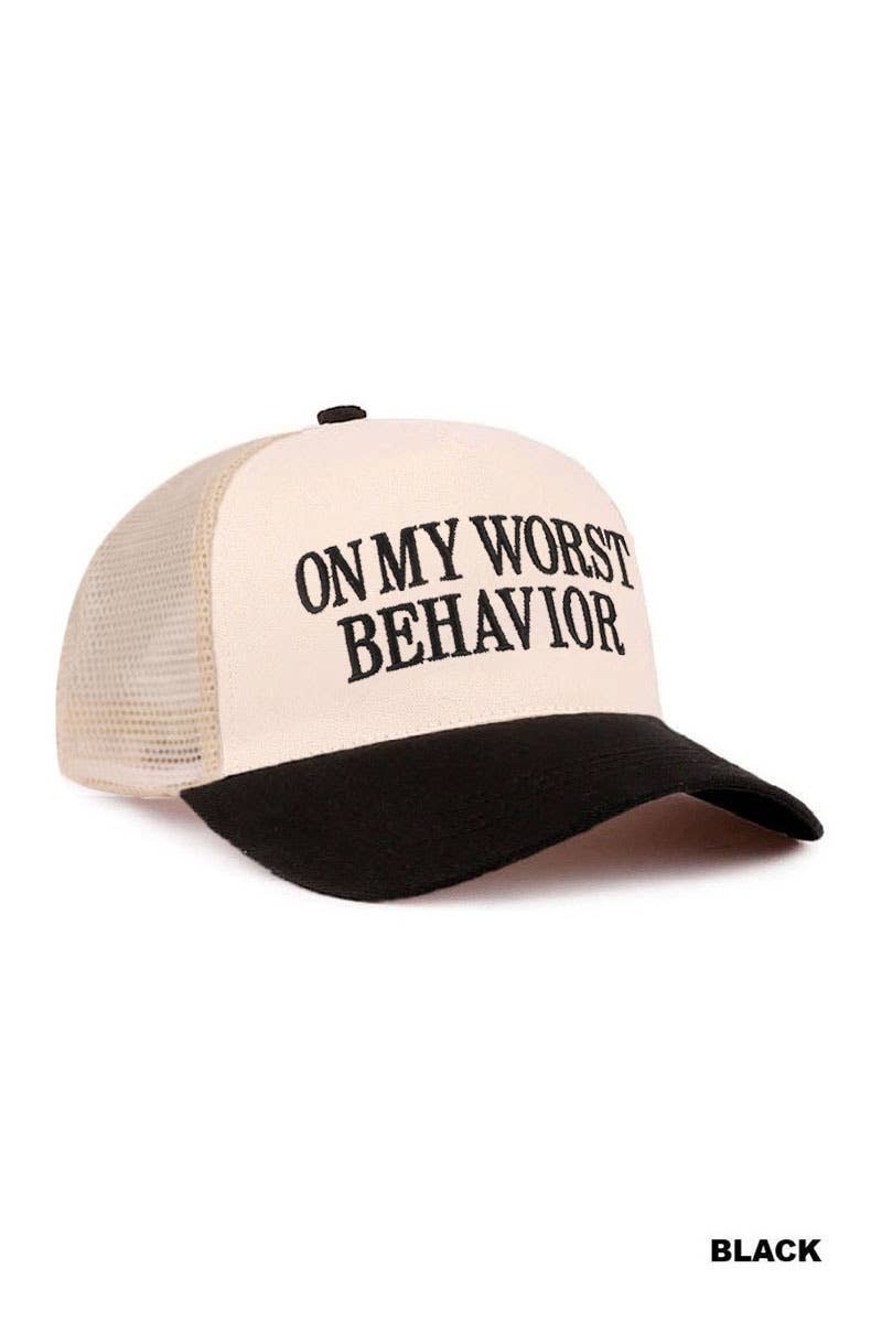 On My Worst Behavior Two Tone Mesh Snapback Hat: COW
