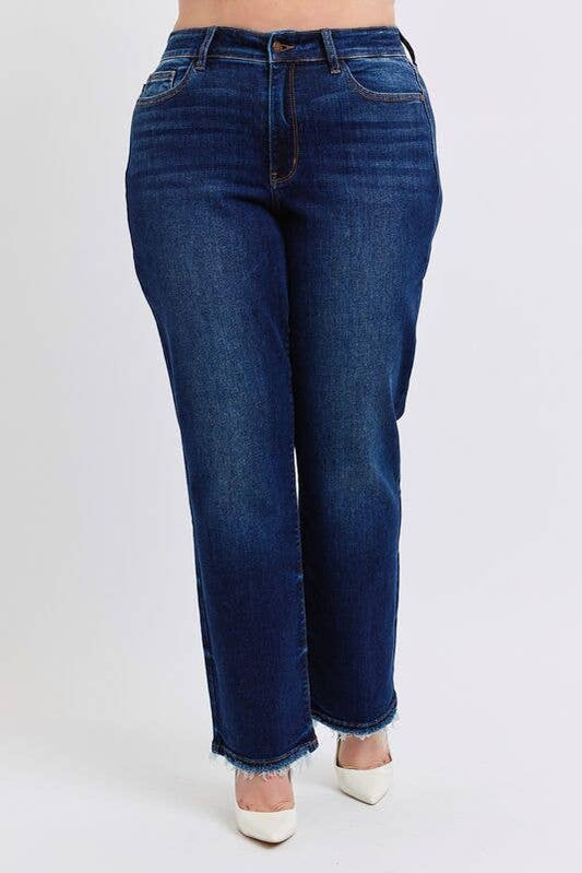 Judy Blue Mid Rise Straight Leg with Fray Hem - PLUS