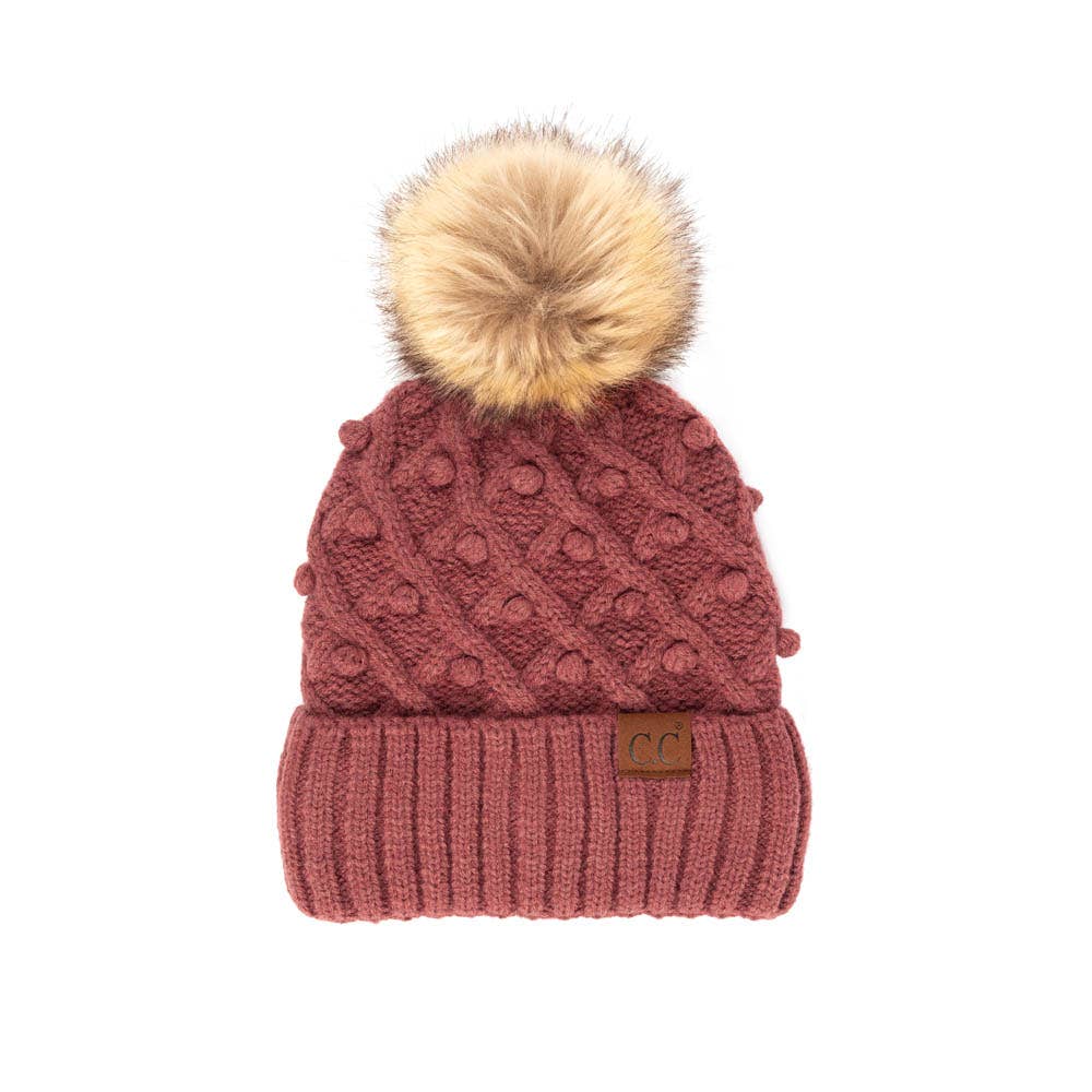 C.C Bobble Beanie Hat: Beige