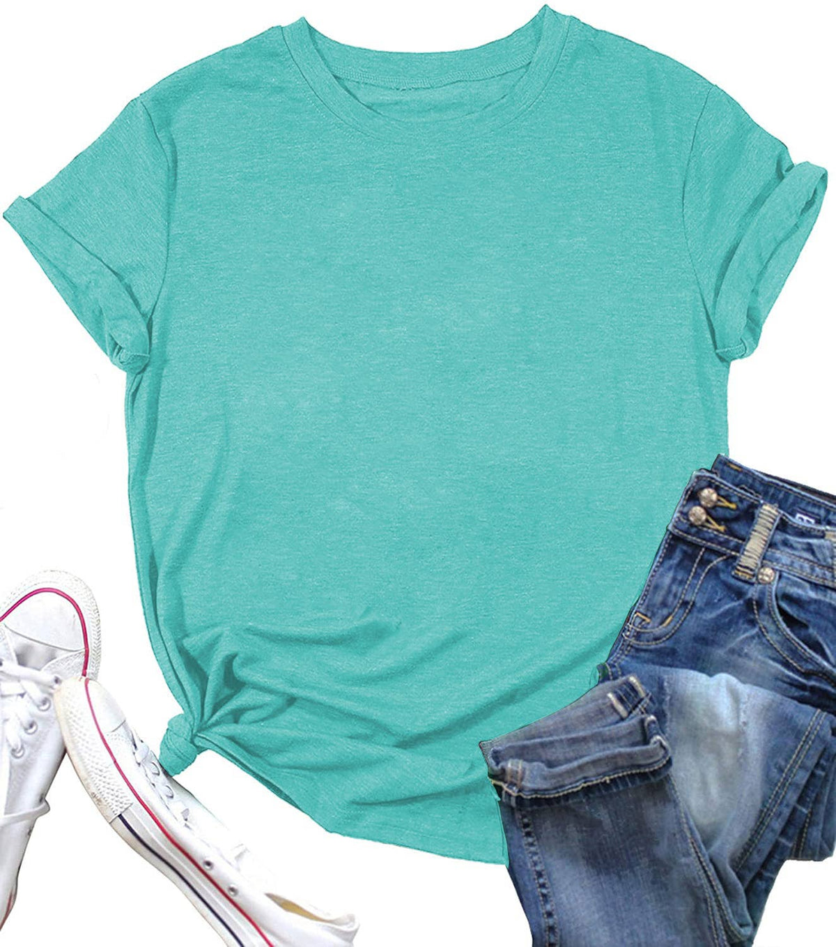 Loose Solid Color Short Sleeved T-Shirt Sky Blue