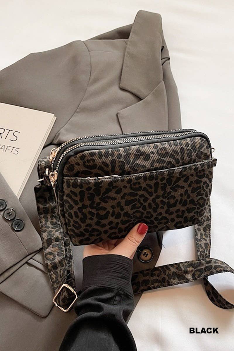 Leopard Pu Crossbody Bag: BROWN