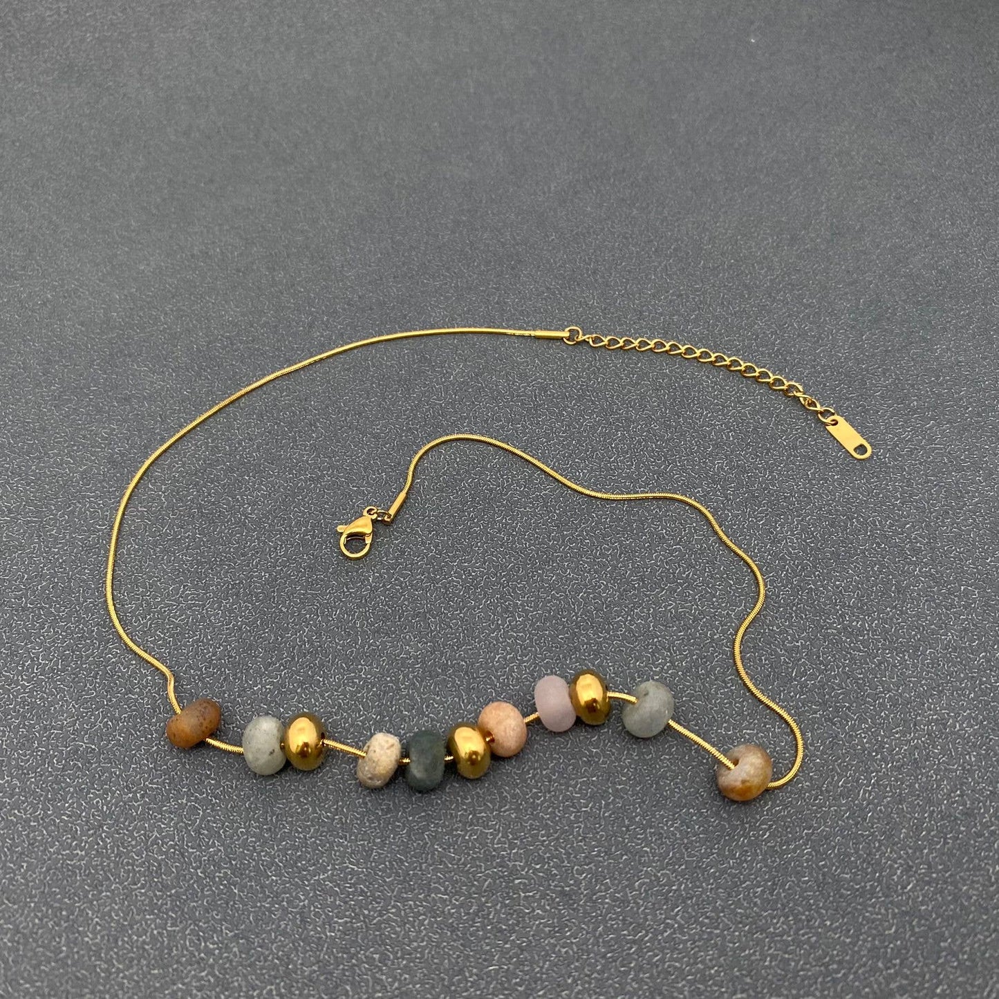 Natural Stone Beaded Charm 18K Gold Plated Necklace