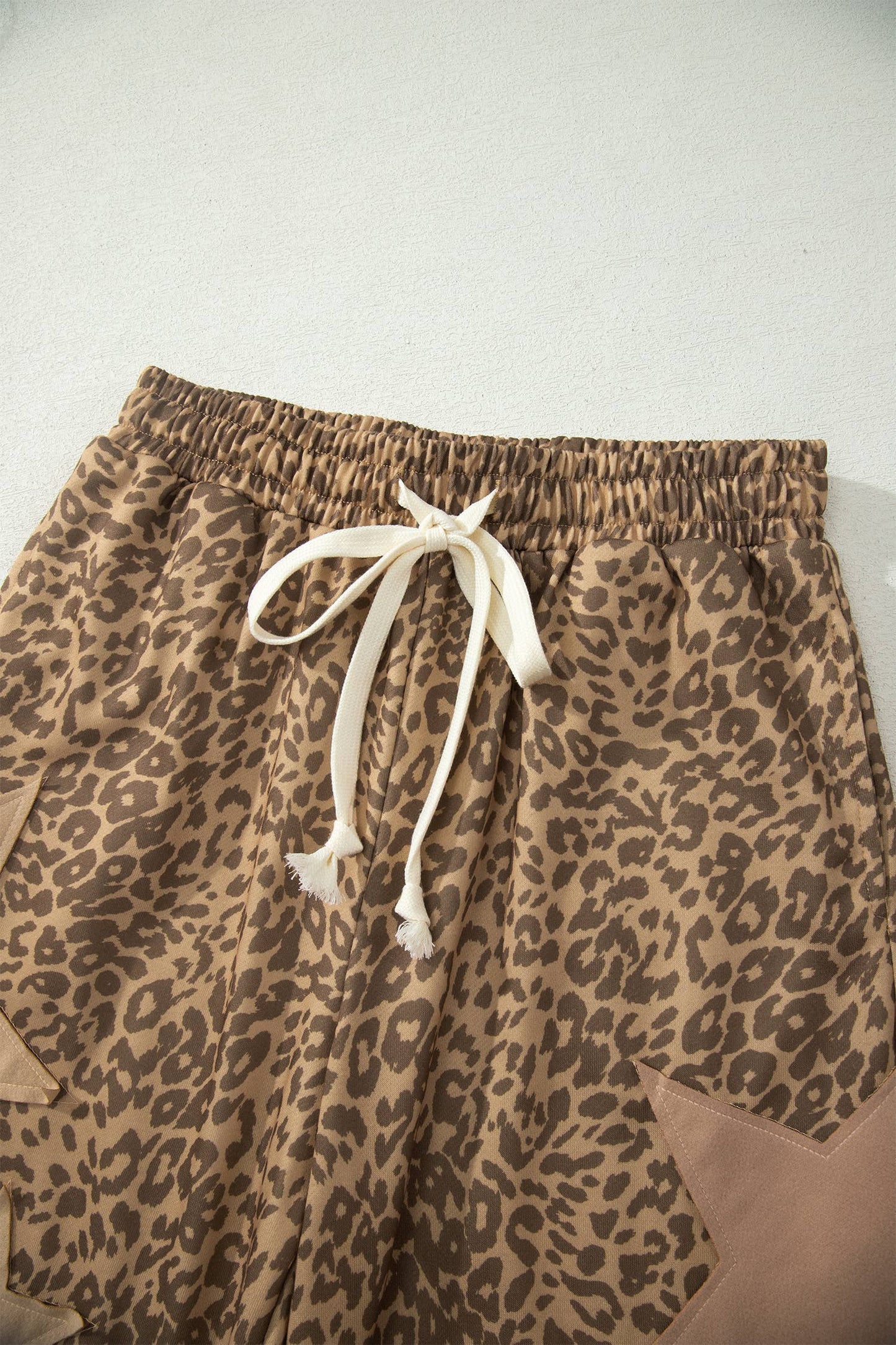 Leopard Print Star Patched Elastic Waist Jogger Pants