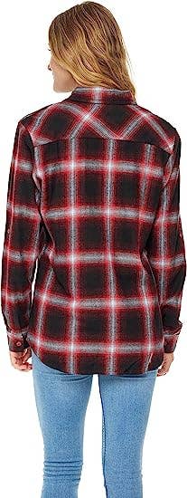 Women's Lightweight Button Down Flannel Shirt: Red Plaid