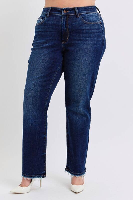 Judy Blue Mid Rise Straight Leg with Fray Hem - PLUS